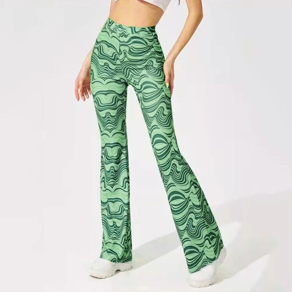 SHEIN Green Flare Boot Cut Pants